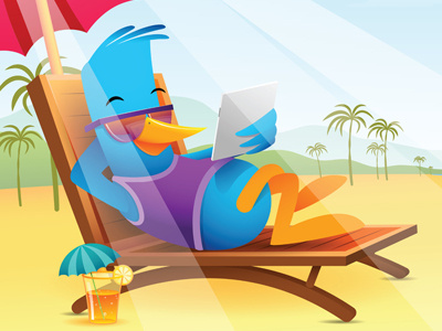 Blue Bird On Vacation animal beach bird blue cartoon e book holiday mobile relax stock tablet twitter vacation vector