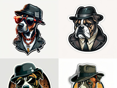 funny dog logo - sticker, gangster dog logo - sticker, cute dog