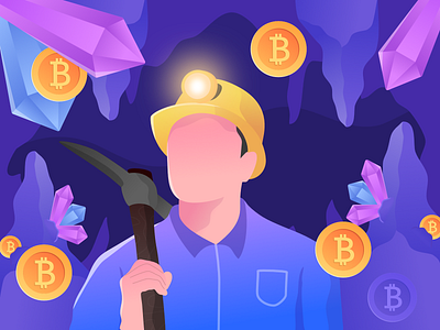 mining bitcoin illustration bitcoin cryptocurrency design design art flat illustration mining modern purple quarry vector web