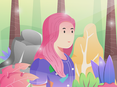 cute girl character cute design flat forest girl illustration green illustration vector web website