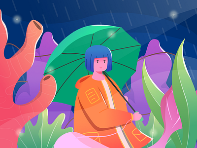 rainy blue design flat girl character gradient graphicdesign illustration ocean rain rainy sea web