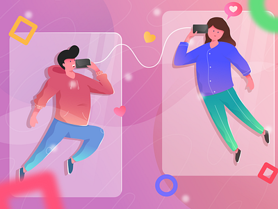old phone character comunication couple design flat illustration modern old phone vector web webdesign woman