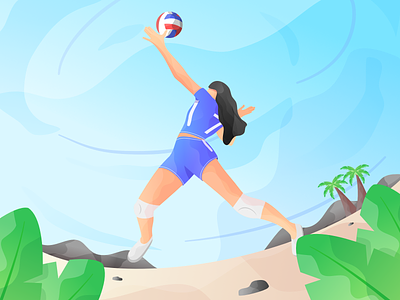 vollleyball beach blue design flat girl illustration modern vector volley volleyball web
