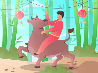 Chinese New Year buffalo chinese new year design flat illustration imlek modern red vector web