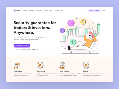 CoinGo - Crypto Exchange Landing Page clean coin crypto cryptocurrency illustration landing page playful trading ui ux web