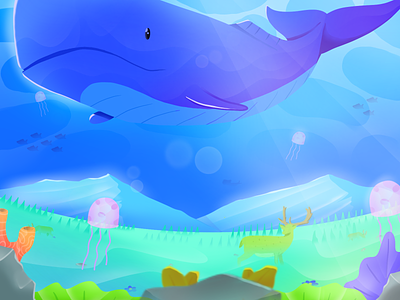 Whale in the sea design illustration landscape metaverse modern sea surrealism vector web website whale