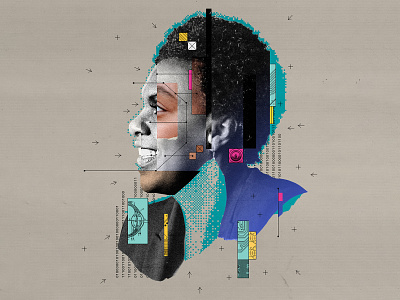 AI and Race collage editorial illustration paper collage portrait