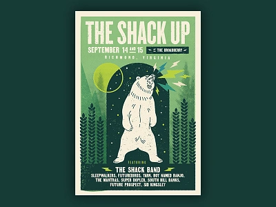 The Shack Up Poster bear cosmic forest gig laurel lightning moon music nature poster stars