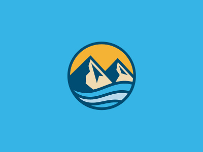 Down By the River badge bold mountain outdoors river sun water