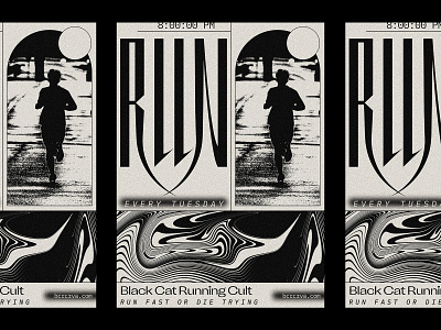 Black Cat Running Cult exercise fitness marathon poster run running