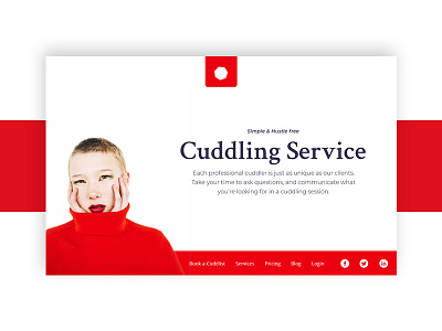 Cuddling Landing Page app branding clean design icon logo red ux research typography ui web white