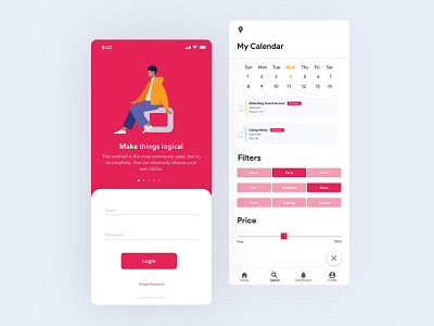 Login Calendar Funtions app branding calendar design experience icon illustration interface login minimal red typography ui ux