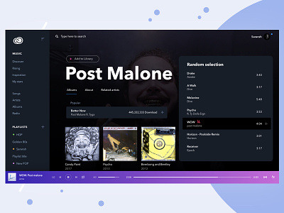 Music Player Concept app application black branding cover design experience identity illustration interface minimal music app music artwork music player player ui spotify typography ui ux web