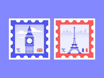Stamp Sticker Series 01 city digital illustration england flag france illustration landmark london paris skyline stamp stamp design sticker sticker design stickermule thoughtspot vector