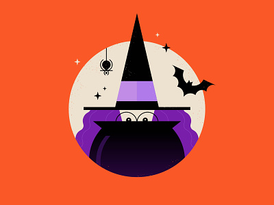 Hallows Eve bat cauldron creepy digital illustration fall halloween hallows eve hat illustration october orange spider spooky vector witch