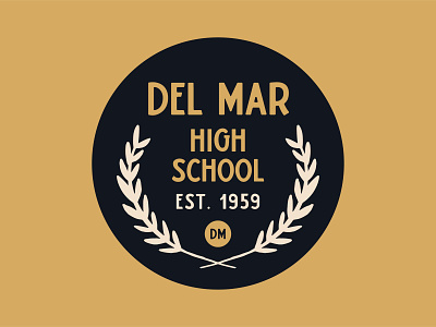 Alma Mater badge badge design badge logo black and gold circle logo college collegiate del mar high school illustration logo school wreath
