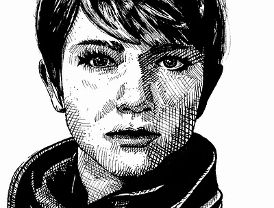 Ink Portrait – Kara – Detroit Become Human crosshatching design graphic design illustration ink ink drawing portrait portraits traditional art
