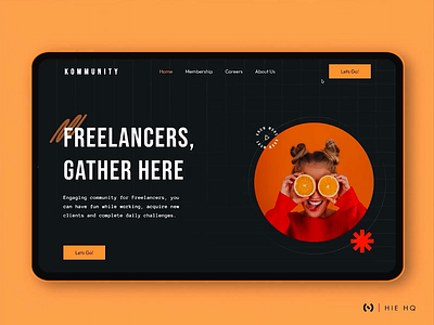 Freelance Community - Landing Page 3d ai animation bold branding brutalism brutalism landing page community community landing page design freelance freelance website graphic design illustration landing page motion graphics orange ui vector website