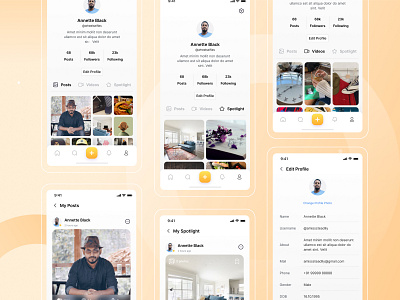 Ami - Social Networking App - Profile page dailyui gallery mobile app design photos product design profile saved social media app social networking app spotlight ui user profile ux videos