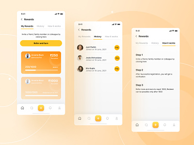 Ami - Social Networking App - Profile, Point, and Reward pages chat app community app dailyui mobile app design product design refer earn rewards rewards history social networking app ui ui inspiration ux