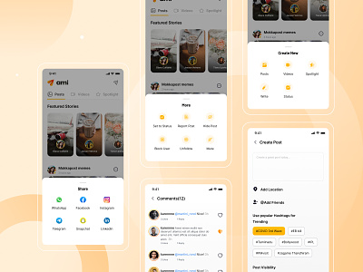 Ami - Social Networking App - Create, Share, Add comments UI