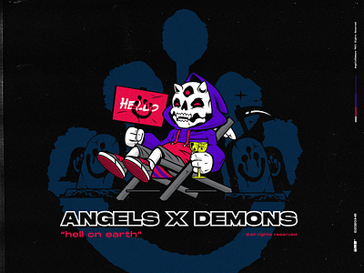 Angels X Demons Tshirt Design angels brand clothing demons grave illustration ripper skull streetwear tshirt vector