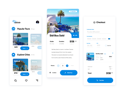 Discover Tunisia 🌍 android app blue graphic design ios minimal mobile sidii bou said tourism tunis tunisia ui white