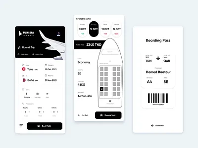 Airline App Design ✈ airline airline app airways android app branding clean design graphic design ios minimal mobile tunis tunisia tunisie ui ux