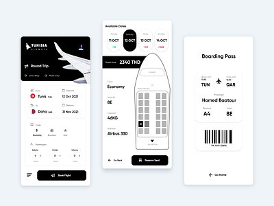 Airline App Design ✈ airline airline app airways android app branding clean design graphic design ios minimal mobile tunis tunisia tunisie ui ux