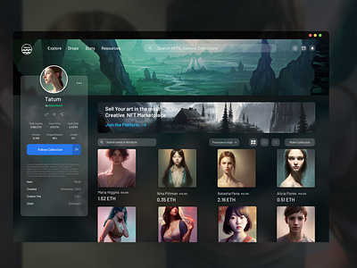 NFT Marketplace page UI/UX Design.