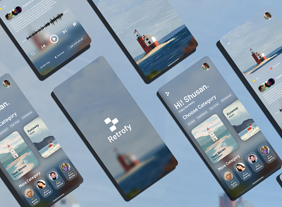 Aesthetic Music Player UI/UX Design called Retrofy app design appui audio player design figma graphic design listen music minimalist app ui mobile app modern app music player music player app music ui protype responsive app ui ui app ui design ui ux youtube