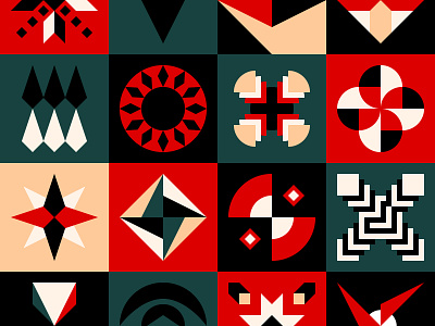 Graphic design geometric shapes 2d abstract background black block circle design eye figure flat form geometric green pattern red shape square sun