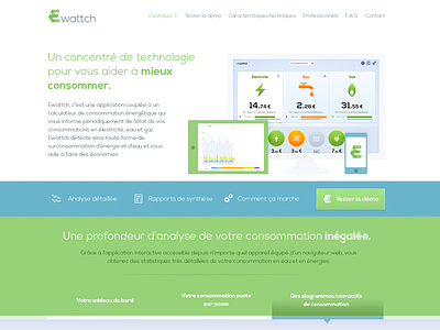 Energy controler Redesign 2 blue ecological energy flat green grey light nexa one page webdesign white
