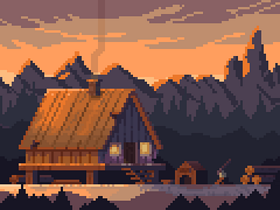 Sunset 2d illustration landscape pixel