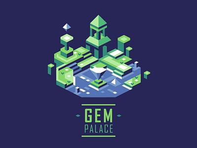 Gem Palace 3d diamond flat gem green illustration isometric palace poster