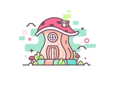 Mushroom House 2d building house illustration line minimal mushroom mushroom house