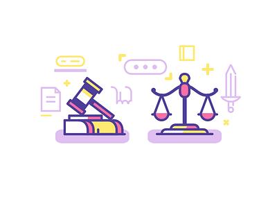 Law Icons 2d court hammer icons illustration justice law lines order scales
