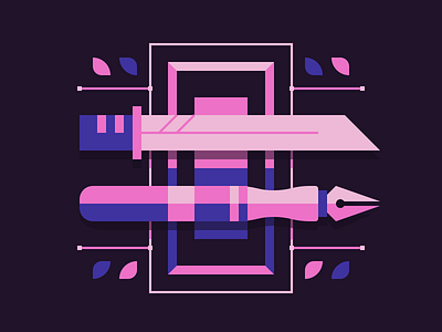 The Pen and the Sword 2d design illustration lines minimal pen poster sword