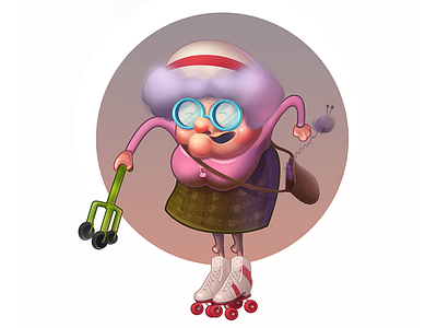 Roller Grandma character design illustration