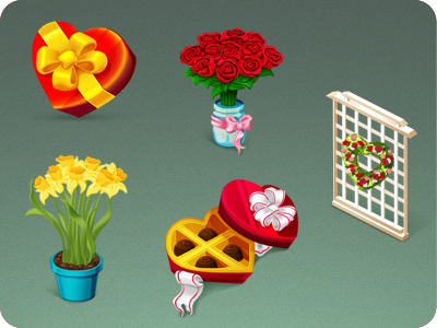 Valentine`s candies flowers icons love valentine