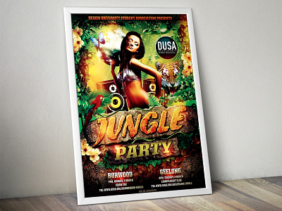 Jungle party poster design flyer graphic design jungle party poster students tropic tropical
