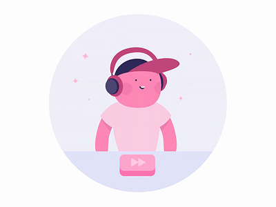 Music Services - Illustration + Animation animation button character headphones illustration mobile motion music app pink play product illustration