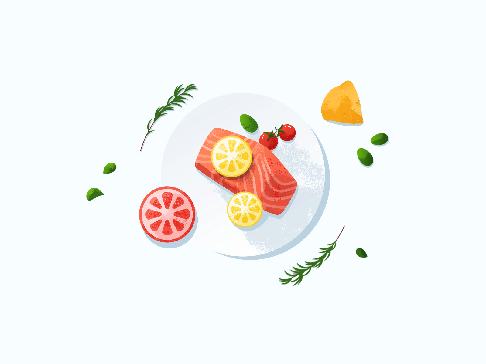 Food Illustration food delivery pink food and drink foodies food illustration food app plate lemon salmon tasty foodie food illustration illustrator