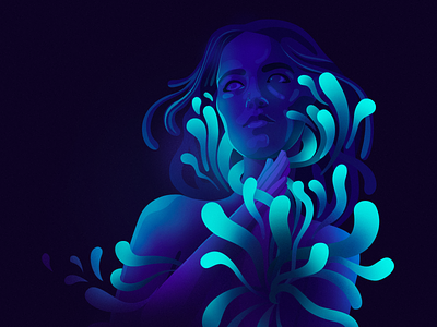 The Deepest Sound character dark illustration light music organic shapes sound turquoise violet woman