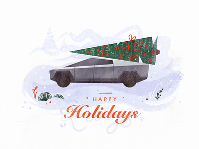Christmas Card automotive blue car christmas card cyber future holidays illustration retro snow winter