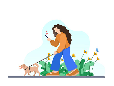 Dog Walking flat illustration