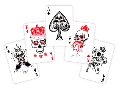 Cards black bones cards fineliners freehand illustration ink pen playing cards poker red skulls
