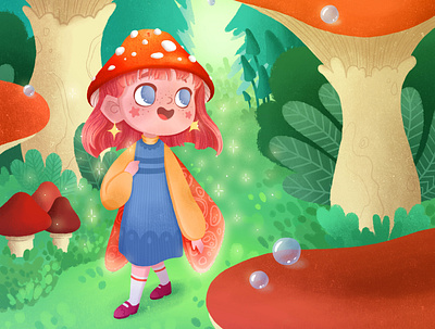 mushroom fairy art book children drawing fairy girl green illustration magic mushroom plants red