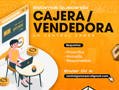 FLYER CONVOCATORIA PARA CENTRAL GAMER branding design graphic design illustration typography vector