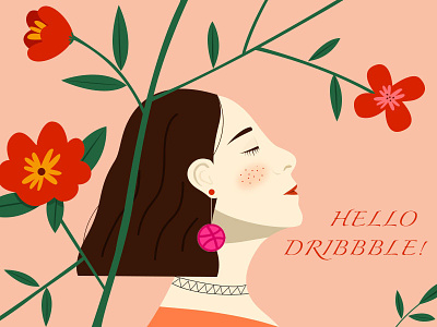 Hello Dribbble dribbble flower girl illustration